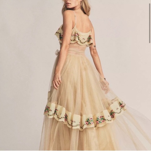 LoveShackFancy Arianna Gown Maxi Tulle Embroidered Champagne 10 EUC - Picture 8 of 11